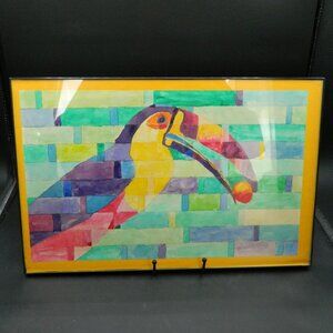 Toucan Mosaic Original Watercolor in black frame 11"H x 17"W